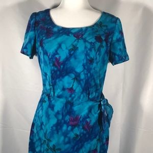 Handmade Blue and Purple Floral Wrap Dress